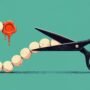 Google Hid a Secret Signature Inside Proteins Stylized illustration of a chain of beads curling like a signature, sealed with red wax, with open black scissors about to cut it.